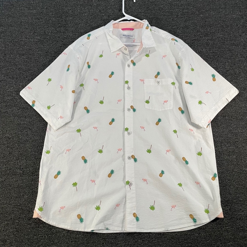 Tommy Bahama Nova Wave Shirt Mens XXL White Tropical Pineapple Flamingo Good